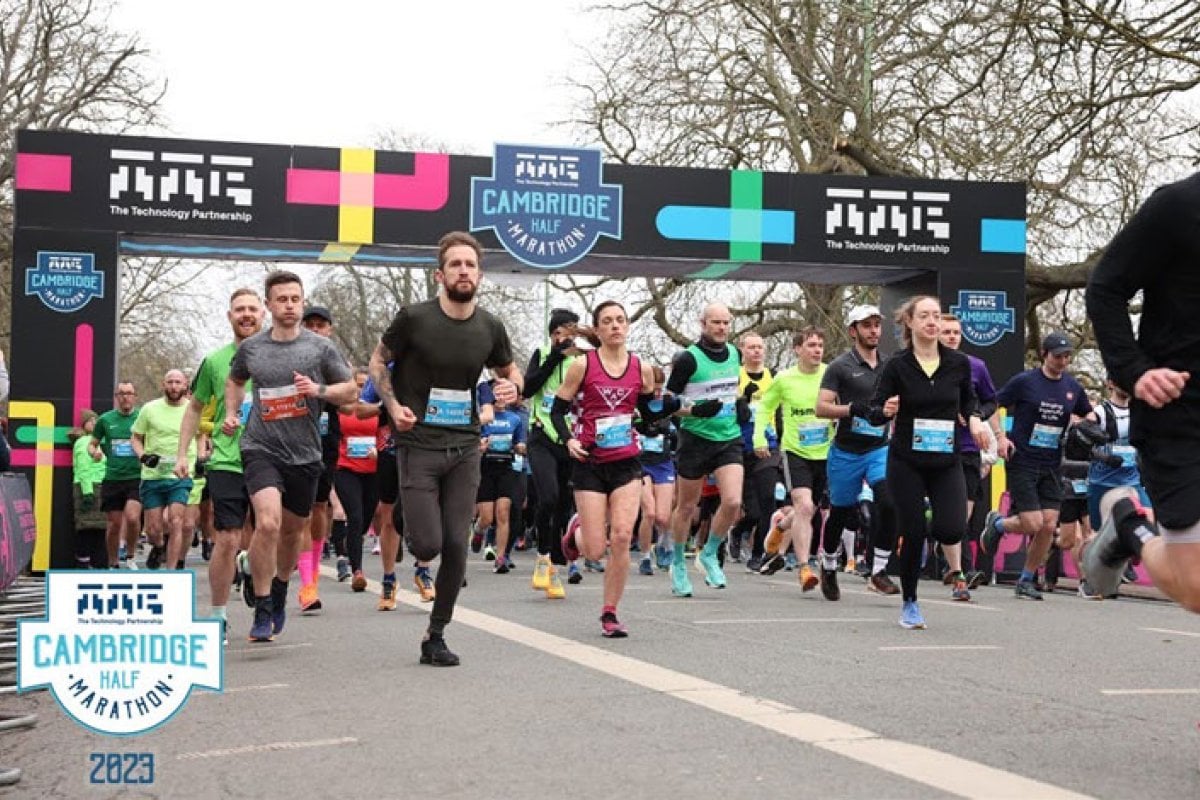Ismail at finish line at Cambridge Half Marathon