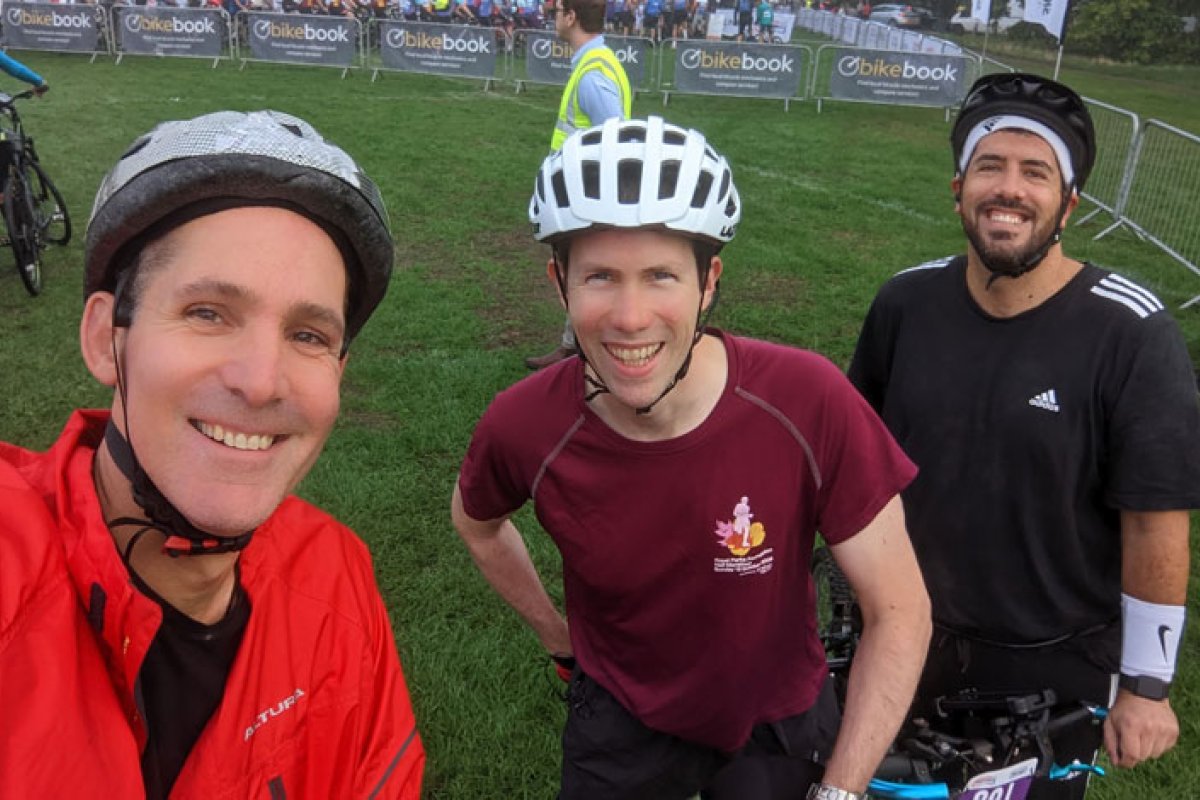 LSHTM Riders: Richard, Martin, Alvaro with bike gear on