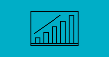 Icon of bar-line graph on a blue background