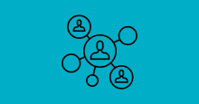 Logo of people in circles on a blue background