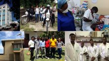 Collage of hospital images and team photos from Mozambique