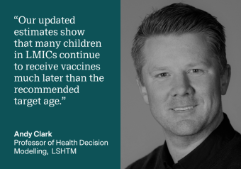 Quote from Andy Clark: “Our updated estimates show that many children in LMICs continue to receive vaccines much later than the recommended target age.”