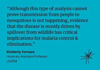 Kimberly Fornace said: "Although this type of analysis cannot prove transmission from people to mosquitoes is not happening, evidence that the disease is mostly driven by spillover from wildlife has critical implications for malaria control & elimination."