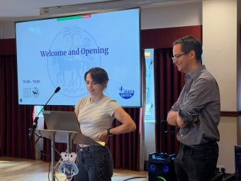 Roz Taylor (L) and Michael Delves (R) at the Malaria Centre retreat 