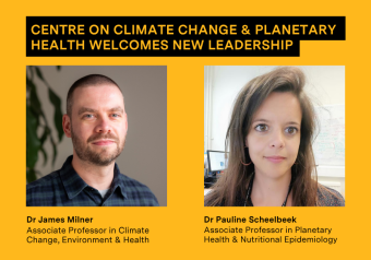Centre on Climate Change & Planetary Health welcomes new Co-Directors. Picture of Dr James Milner, and Dr Pauline Scheelbeek